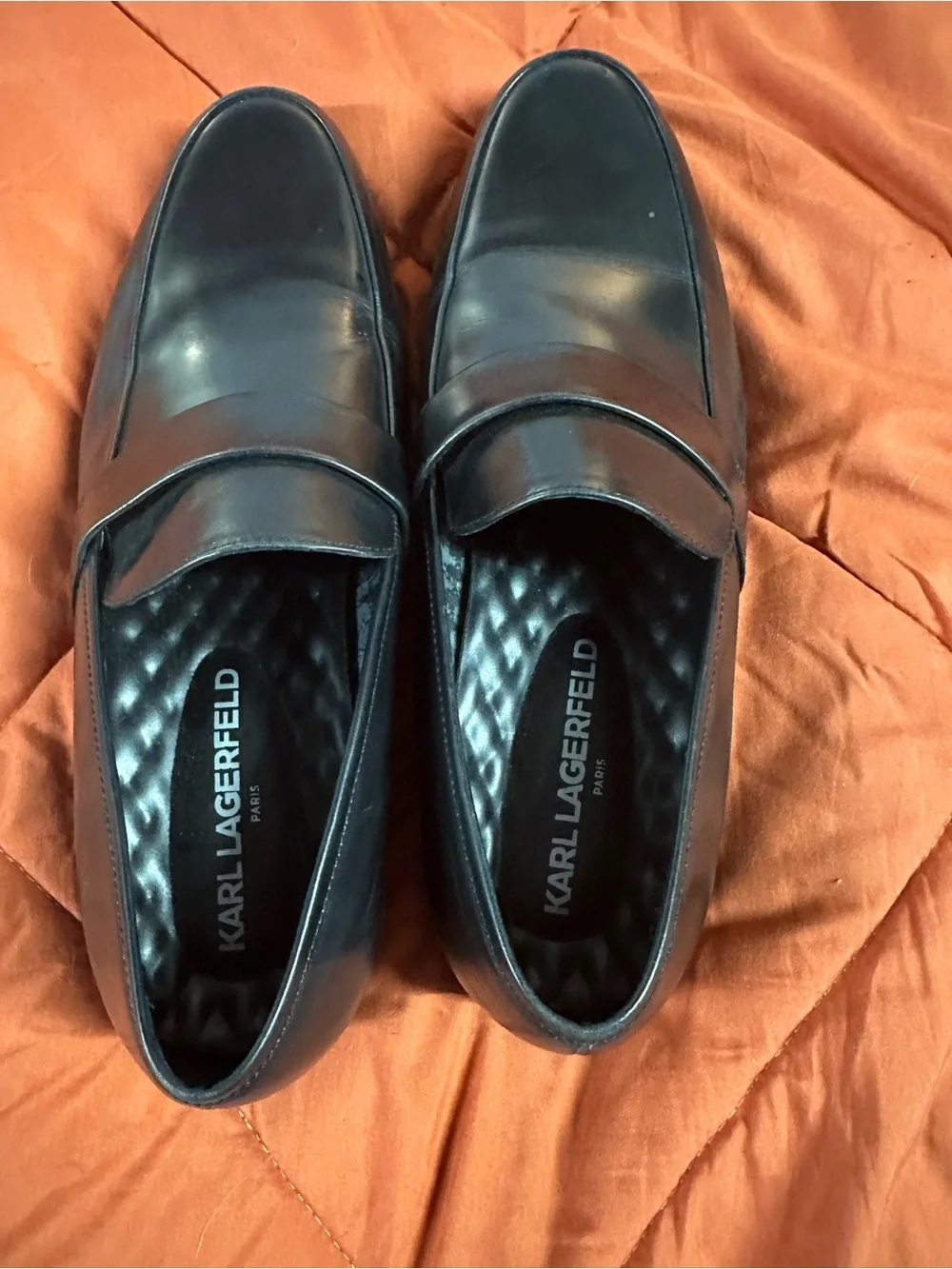 Karl Lagerfeld Black Leather Slip-On Loafers
